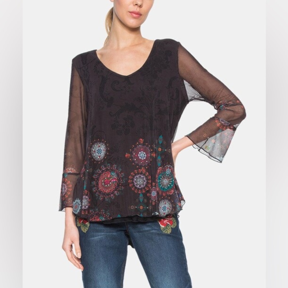 Desigual Mesh Bluzka Damska Blouse
